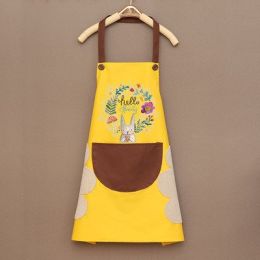 Kitchen apron; female; household; cute; cooking; waterproof; oil proof; apron; coverall; male; supporting logo printing (colour: Wipe your hands with yellow coffee)