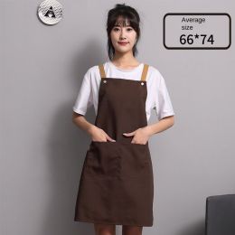 Nail salon apron wholesale printing household kitchen cooking women fashion work clothes men catering work canvas (colour: [Strap canvas breathable] One size dark coffee)
