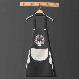 Kitchen apron; female; household; cute; cooking; waterproof; oil proof; apron; coverall; male; supporting logo printing (colour: Wipe hands, black and gray)