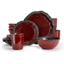 Elama 16 Piece Luxurious Stoneware Dinnerware Set (Color: Red)