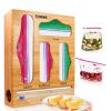 Ziplock Bag Organizer for Drawer; Bamboo Baggie Organizer; Plastic Wrap Dispenser ; Storage Bag Organizer Suitable Gallon; Quart; Sandwich&Snack Bag;